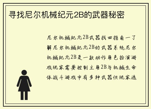 寻找尼尔机械纪元2B的武器秘密